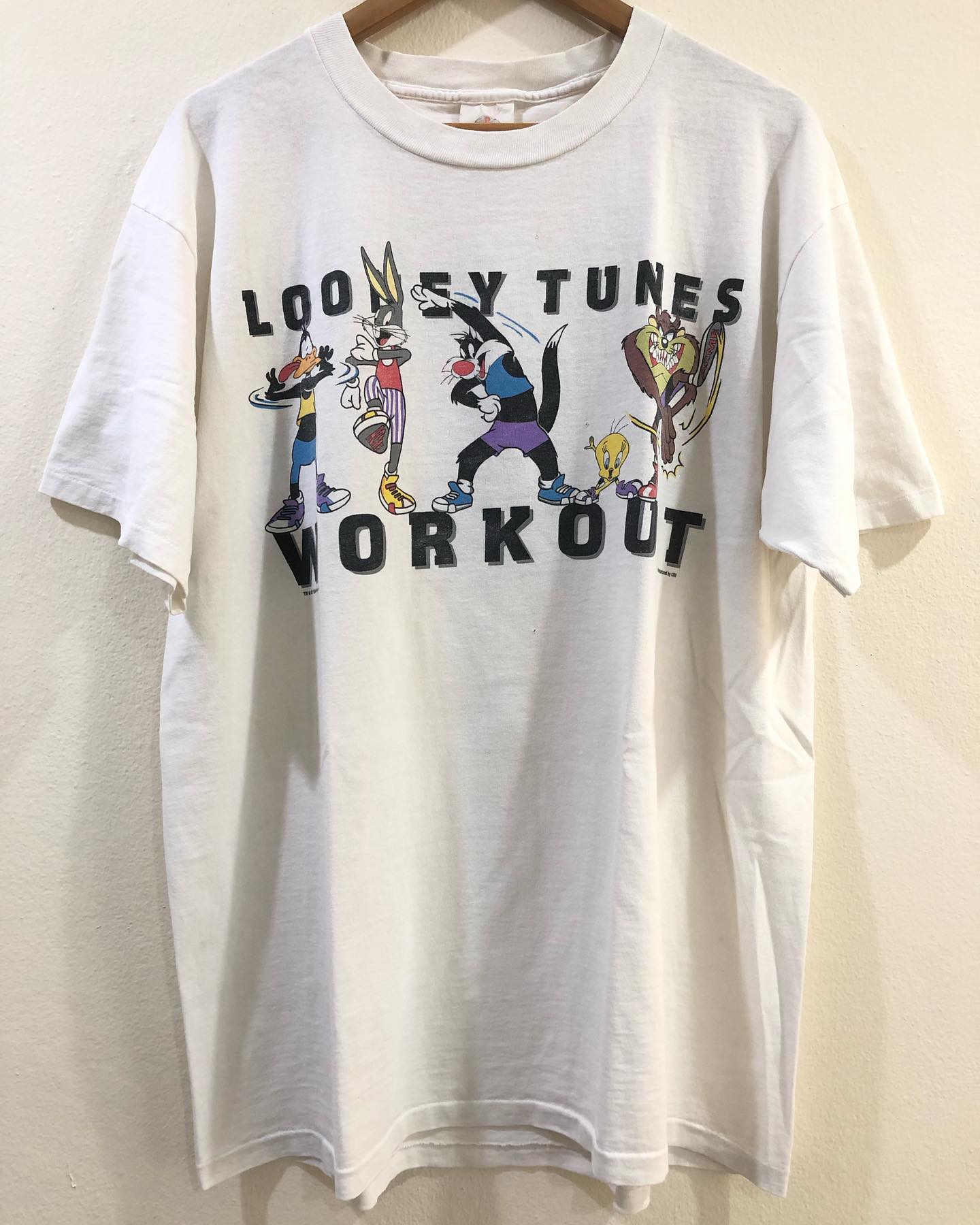 美式古着vintage Looney Tunes兔八哥学院风纯棉简约趣味ins短袖
