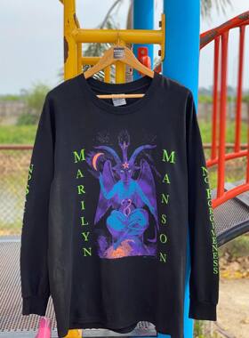 美式古着Vintage休闲大码长袖T恤玛丽莲曼森MarilynManson高街