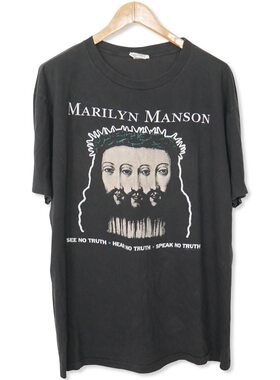 美式古着vintage Believe玛丽莲曼森Marilyn Manson滑板摇滚短袖