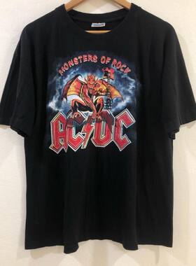 美式古着vintage ACDC乐队美式上衣潮牌趣味超酷暗黑短袖T恤大码