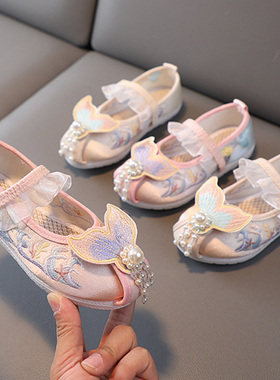 汉服鞋子女童古装儿童绣花鞋古风小公主鞋老北京手工布鞋表演出鞋