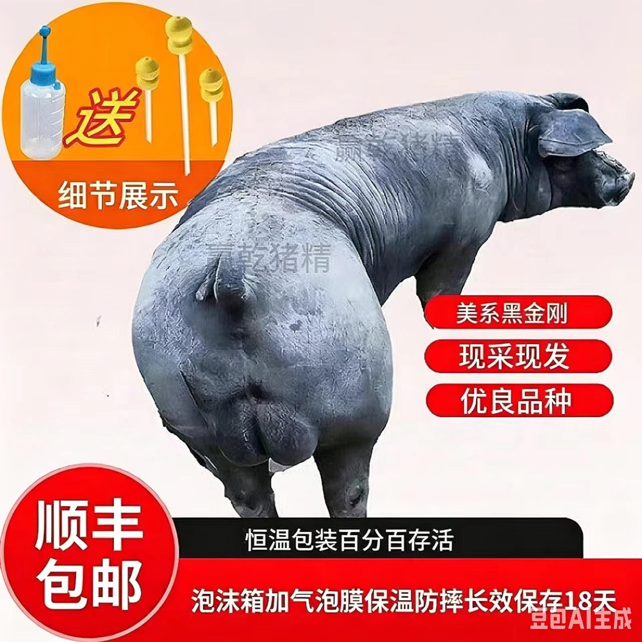 人工授精配种新鲜优质纯种猪精精液原种杜洛克长白大白猪种冻精子
