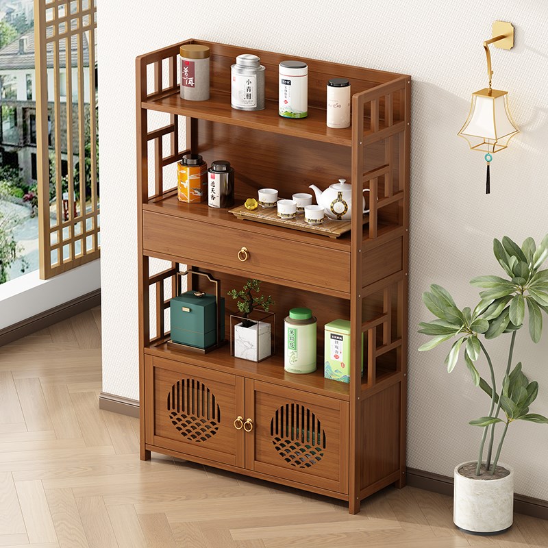 新中式博古架小j型茶柜茶叶置物架茶室摆件收纳柜茶具架子茶桌边