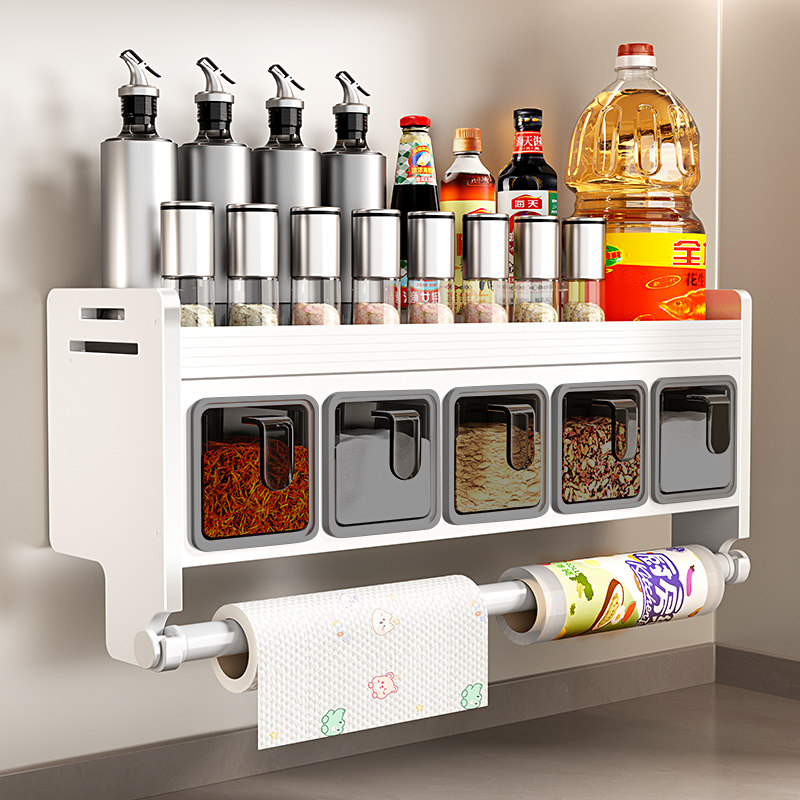 免打孔厨房置物架调料架高端家用壁挂F式油盐酱醋收纳架调味罐架