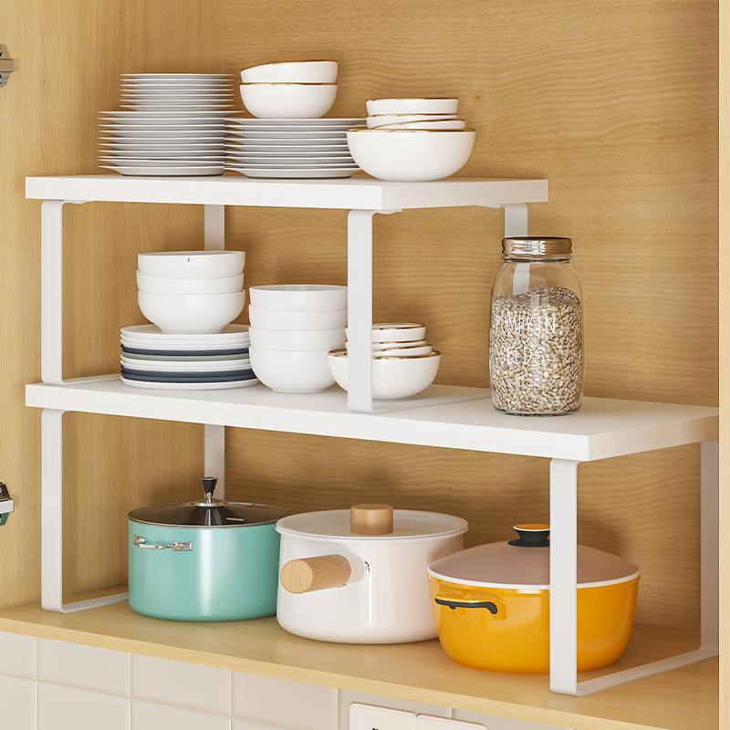 厨房台面分层置物架白色桌面置物架收E纳整体橱柜内隔板调味料盘