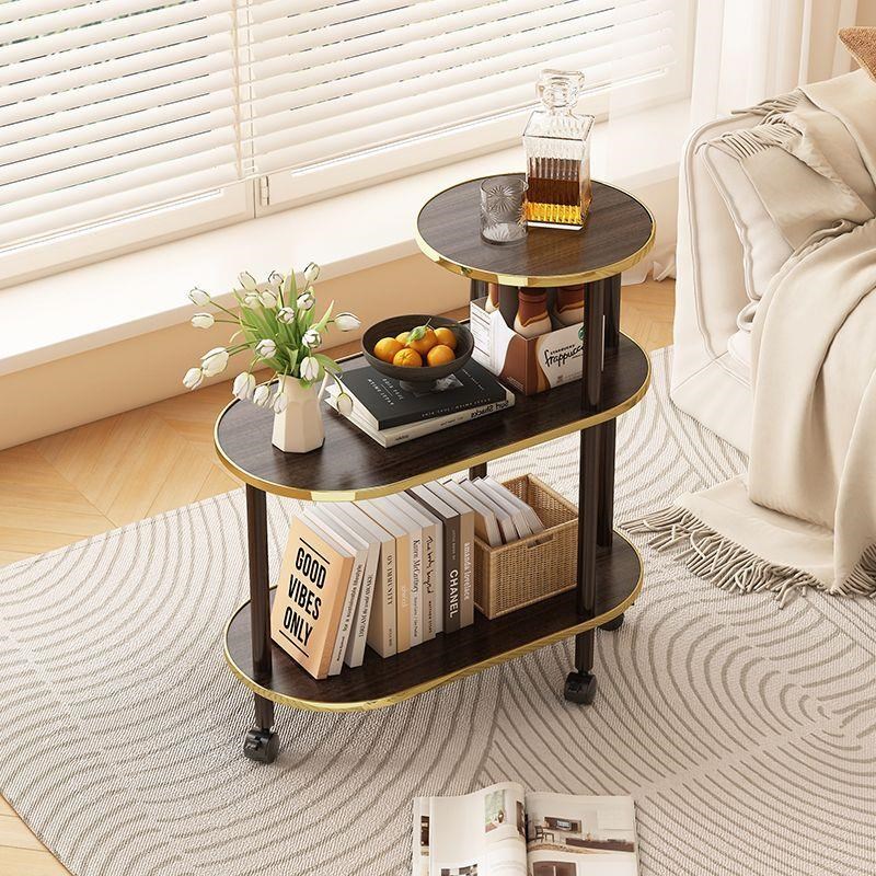 实木沙发b边几带轮可移动小推车茶几客厅岩板大理石纹边柜茶水柜