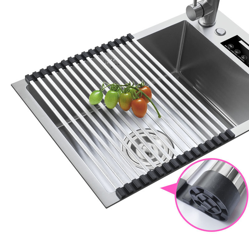 家多康折叠厨e房水槽沥水篮304不锈钢滤水池沥水架洗菜盆黑色卷帘