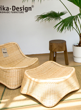 Sikadesign丹麦手工藤编真藤躺椅设计师款北欧设计ins自然风chill