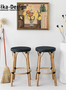 Sikadesign丹麦手工藤编Cafe吧椅半户外法式ins风Simone barstool