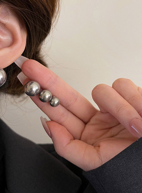 Surprise 925银针真多麻银灰色珍珠耳钉女纯银轻奢高级感气质耳环