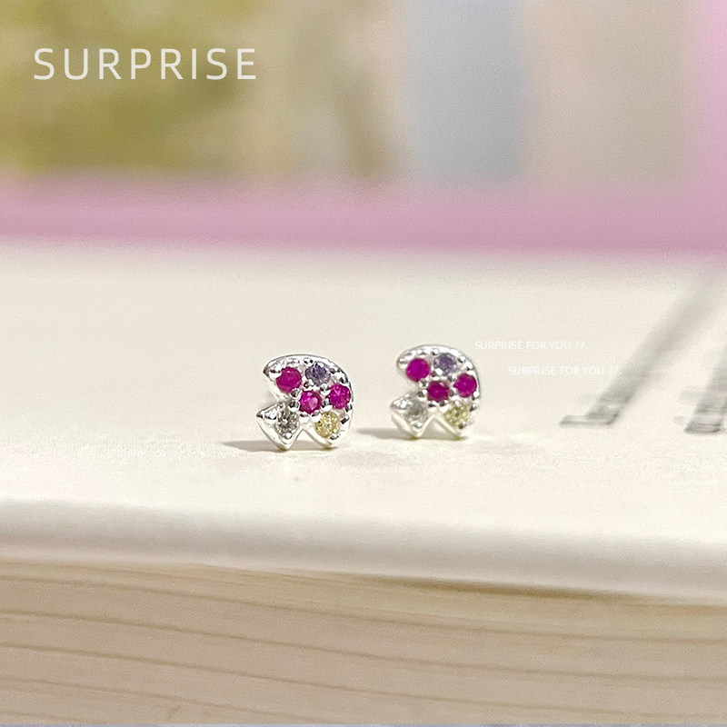 Surprise 999纯银Mini蘑菇耳钉女2024年新款爆款养耳洞免摘耳骨钉