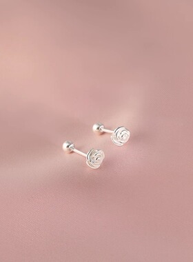Surprise山茶花耳钉女99纯银小众设计感睡觉免摘养耳洞耳骨钉耳环