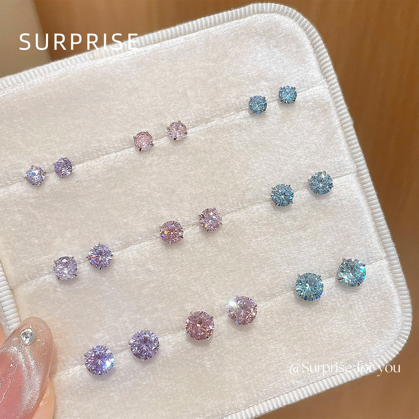 Surprise 爆闪彩钻医用钛钢耳钉女养耳洞睡觉免摘平底耳骨耳蜗钉