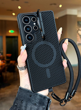 适用S25ultra手机壳S24ultra磁吸支架S23ultra保护壳新款S25Plus全包S24 Plus加厚S23Plus蜂窝散热磁吸肤感壳