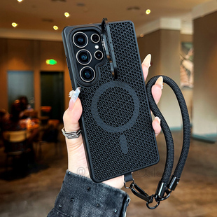 适用S25ultra手机壳S24ultra磁吸支架S23ultra保护壳新款S25Plus全包S24 Plus加厚S23Plus蜂窝散热磁吸肤感壳