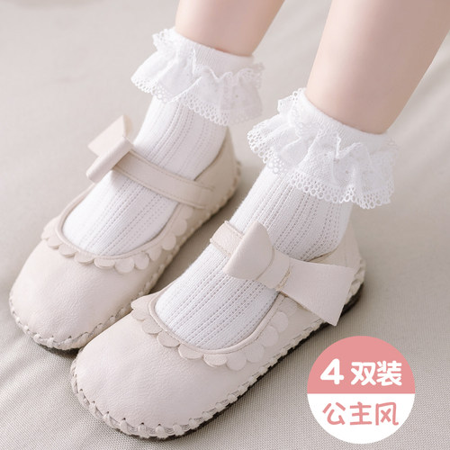 纯棉春秋蕾丝宝宝少女风花边袜