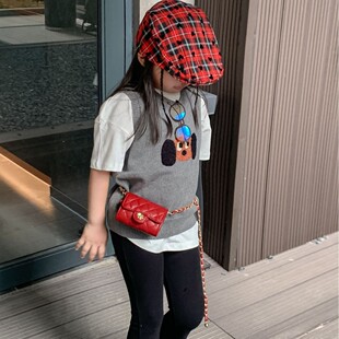 新款公主小女孩小香风PU迷你儿童小包包链条斜跨山茶花超小配饰包