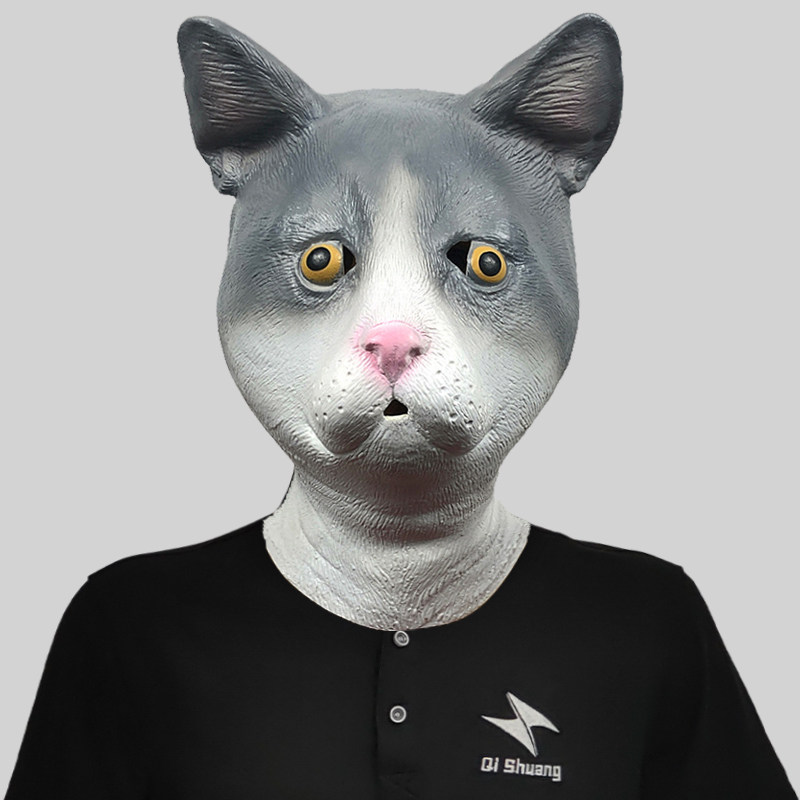 可爱猫头套动物面具化妆舞会搞笑乳胶头饰万圣节派对聚会表演道具