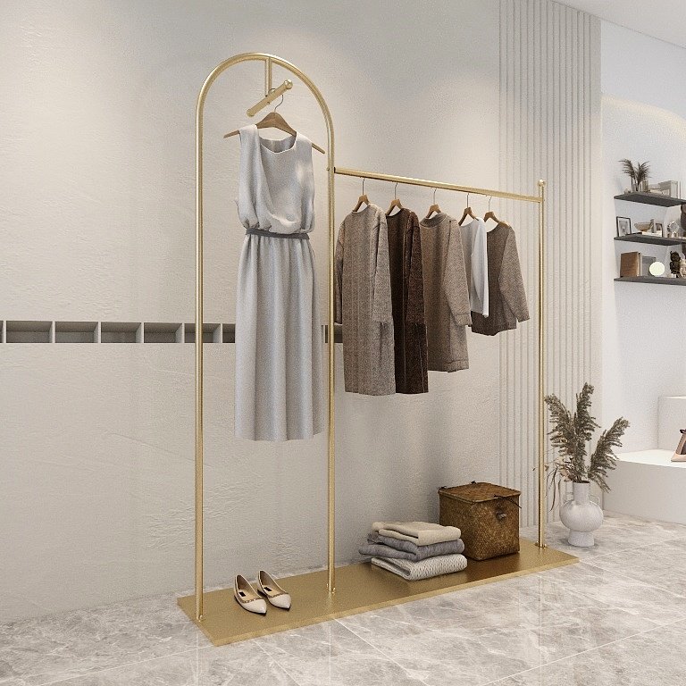 简约金色服装店展示架粗管衣架落地式侧挂女装童装挂衣服陈列货架
