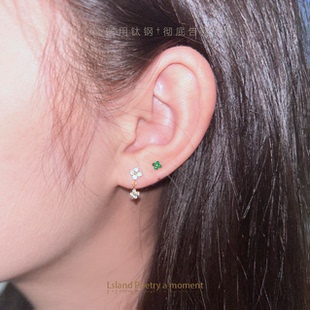 「小幸运」四叶草S925纯银银针养耳洞钛钢防过敏秋冬耳钉耳环耳坠