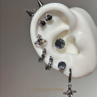 「阴天」医学用级钛钢恶魔钉耳钉耳轮耳骨耳蜗钉秋冬低饱和度暗灰