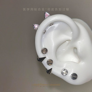 「喵」F136医学用级钛合金猫耳朵恶魔钉耳轮耳骨钉马蹄C环耳垂钉