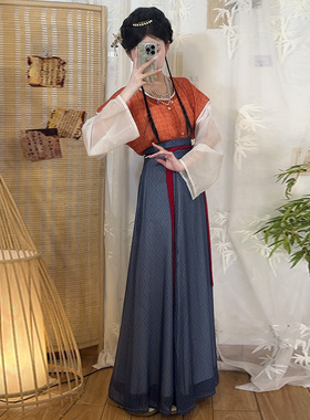 汉庭纺原创唐制汉服[碧城]敦煌印花唐褙子夏日常内搭圆领衫八破裙