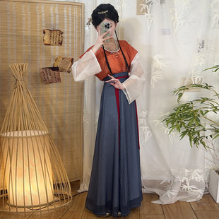 汉庭纺原创唐制汉服[碧城]敦煌印花唐褙子夏内搭圆领衫八破裙日常