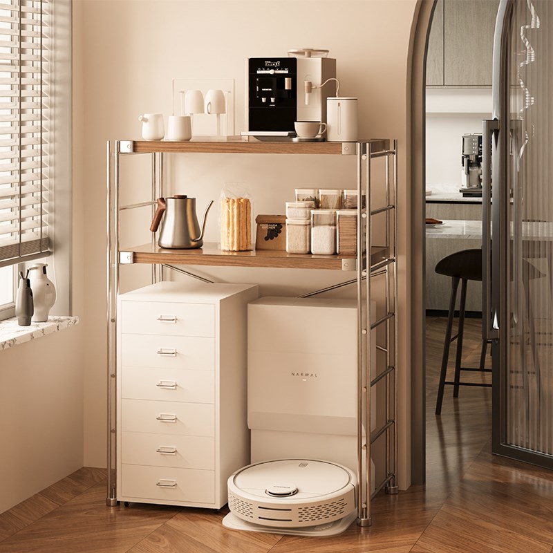 扫地机器人置物架k落地多层可移动中古风下空储物架卧室客厅收纳