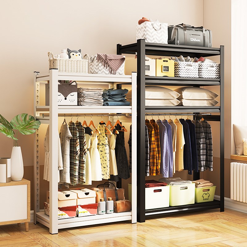 家用挂衣杆货架i收纳衣服整理卧室衣柜多层钢制置物架衣帽架落地