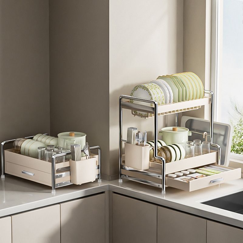 碗碟收纳架d厨房置物架台面带抽屉碗架沥水篮家用放碗筷碗盘沥水