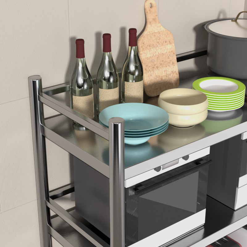 围栏不锈钢置物架厨房落地式多层微波炉J收纳架子家用烤箱储物货