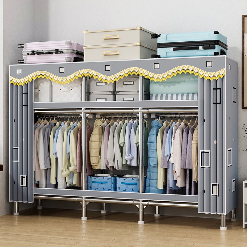 简易衣柜家用卧室结n实耐用布衣柜全钢架加粗加厚出租房用收纳衣