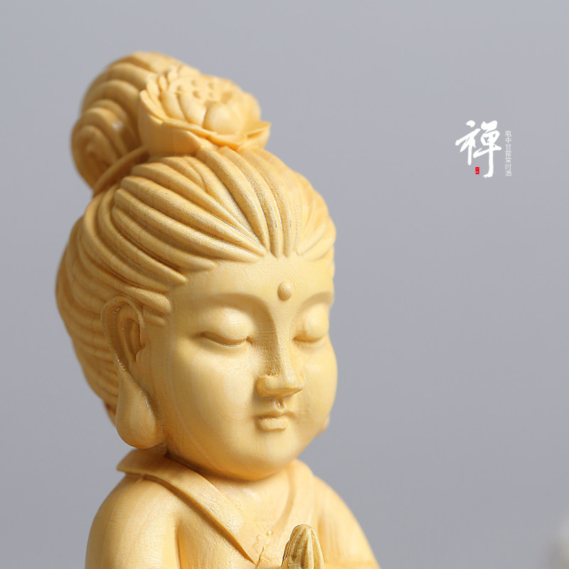 黄杨木手把件 客厅实木雕刻手工G艺品 观音车载装饰品摆件