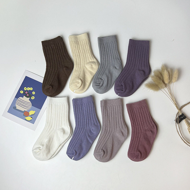 纯色ins潮袜儿童袜子春秋新款精梳棉男女童袜韩版复古宝宝中筒袜