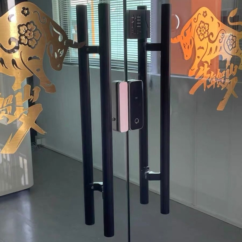 圆管马蹄脚玫瑰金有框门把手黑钛金不锈钢加厚玻璃门木门铝合金