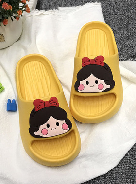 巧贝淘黄色时尚女孩卡通室内厚底防滑学生踩屎感可爱姐妹儿童拖鞋