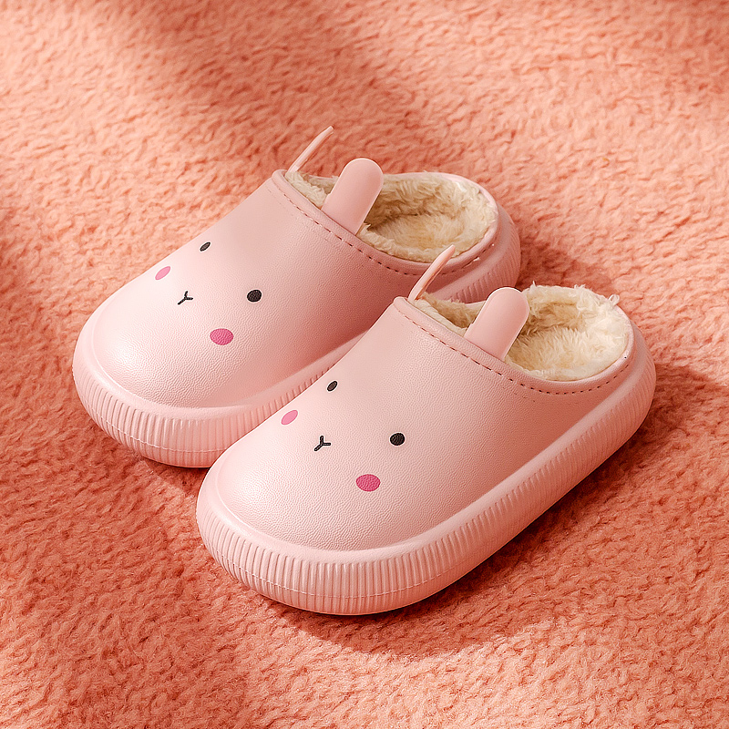 防水卡通风儿童保暖棉拖鞋