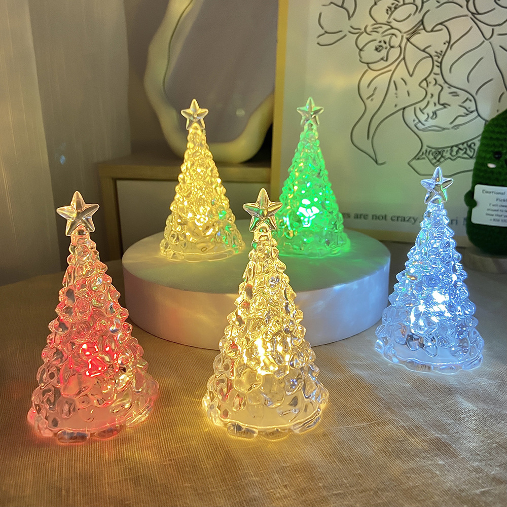 圣诞节装饰氛围灯七彩五角星圣诞树小夜灯ins透明床头桌面小夜灯