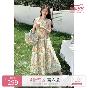 飞鸟和新酒中长款宽松无袖连衣裙2025夏季新款纯棉碎花休闲长裙