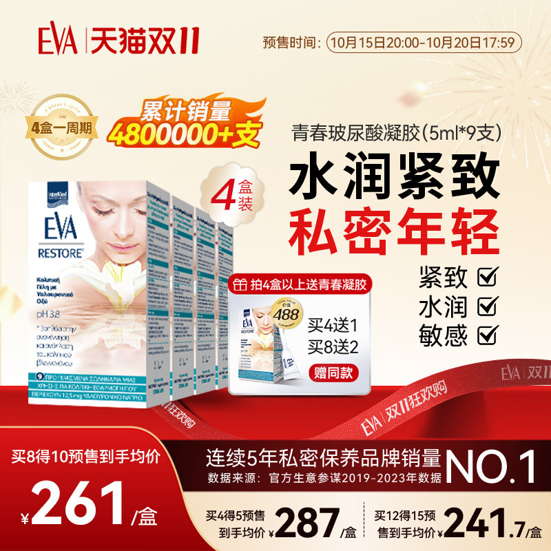 【双11预售】希腊EVA青春玻尿酸凝胶私密紧致水润4盒效期27年8月
