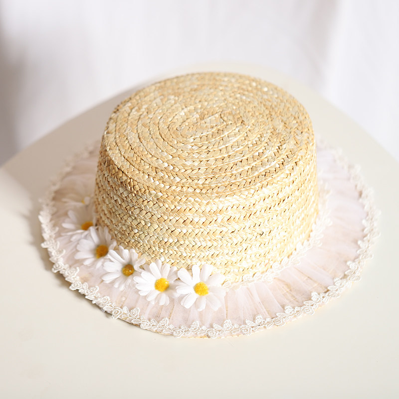 唯美小雏菊仙女草帽 蕾丝菊花新娘花嫁系LOLITA小物 日系遮阳帽女