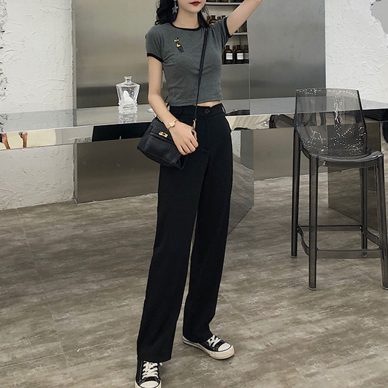 坠感阔腿裤女高腰直筒显瘦洋气西装裤夏季薄款宽松长裤垂感拖地裤(非品牌)
