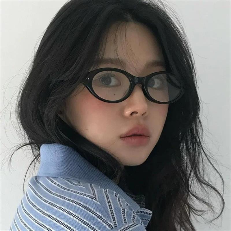 椭圆黑框无度数平光镜素颜神器气质书呆子小框小脸近视眼镜女复古