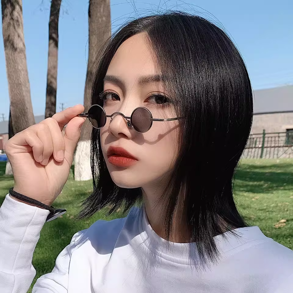 超小圆框墨镜女韩版个性小框太阳镜网红街拍复古装饰眼镜拍照搞怪