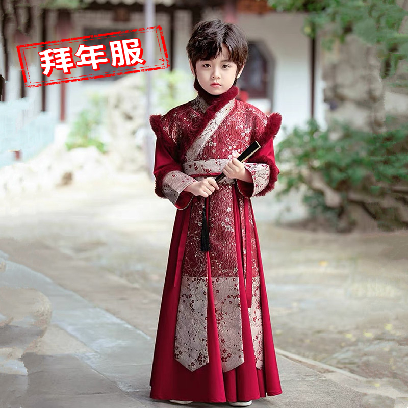 花语录加厚冬季男童加绒汉服古装