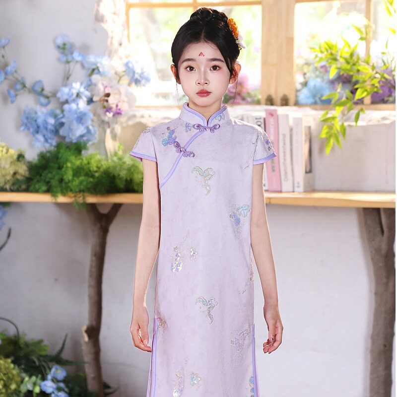 女童旗袍紫色高级洋气2026夏款