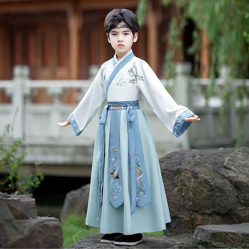 花语录男童汉服国学表演服唐装春