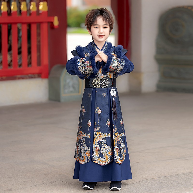 汉服男童冬款高端演出古装冬季加厚明制小男孩侠客唐装古风拜年服