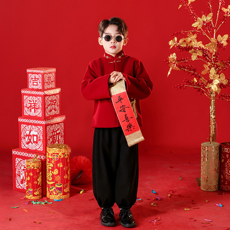 花语录加厚冬季男童年服唐装汉服
